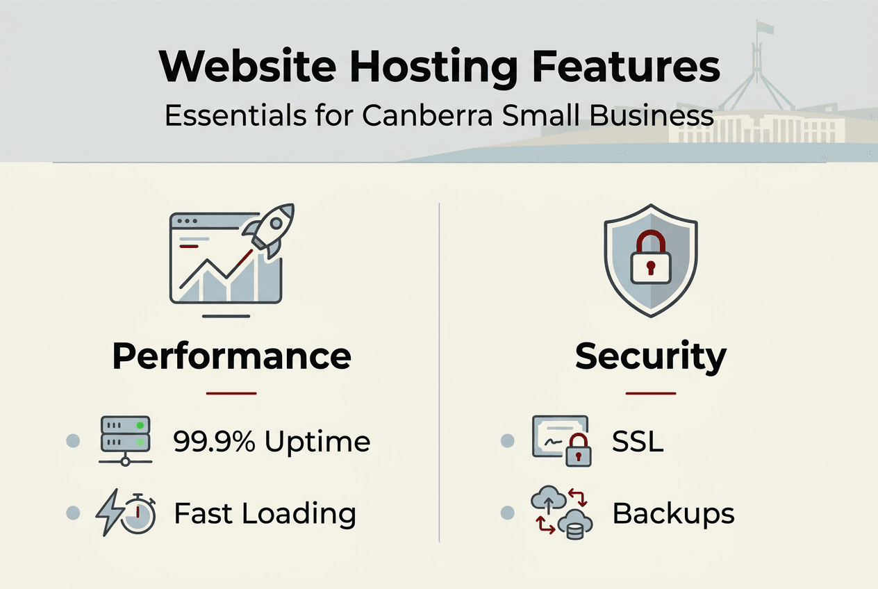 Infographic showing hosting features for Canberra businesses