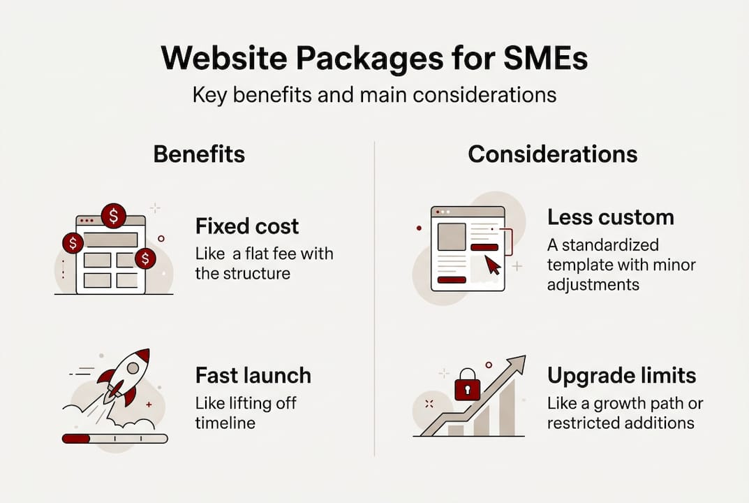 Infographic comparing benefits and limits of website packages