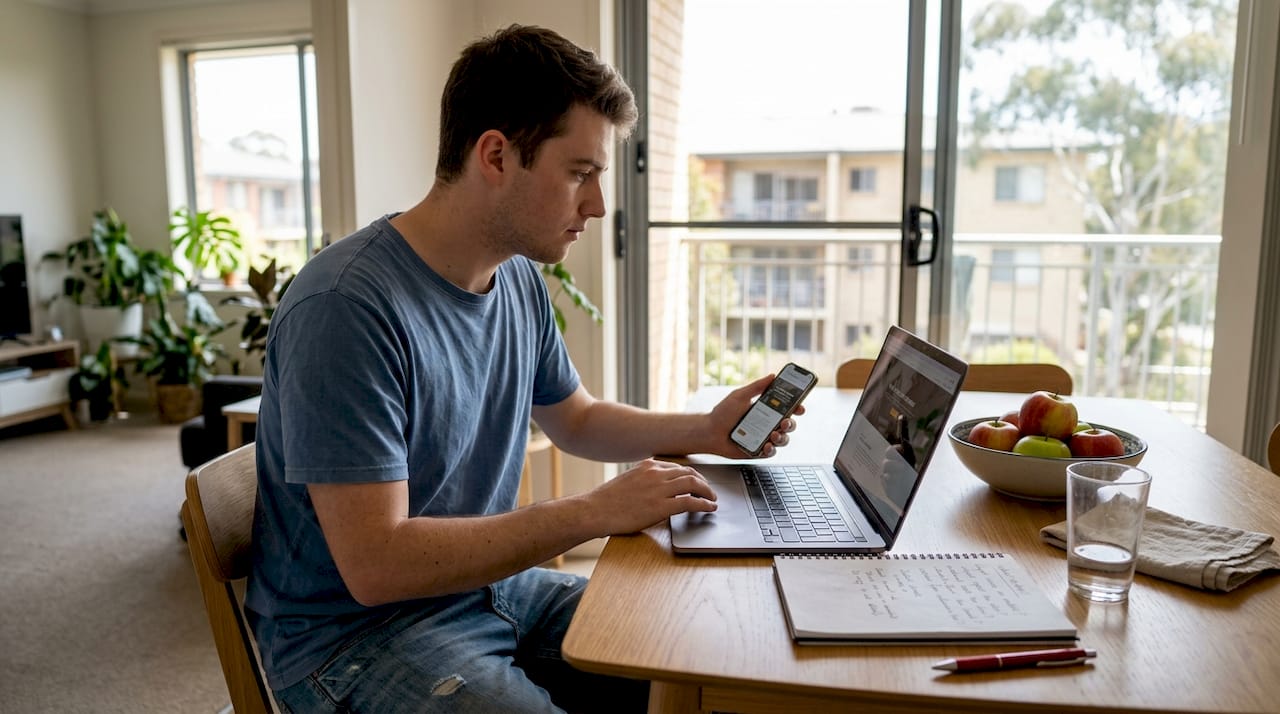 Person testing website on phone and laptop