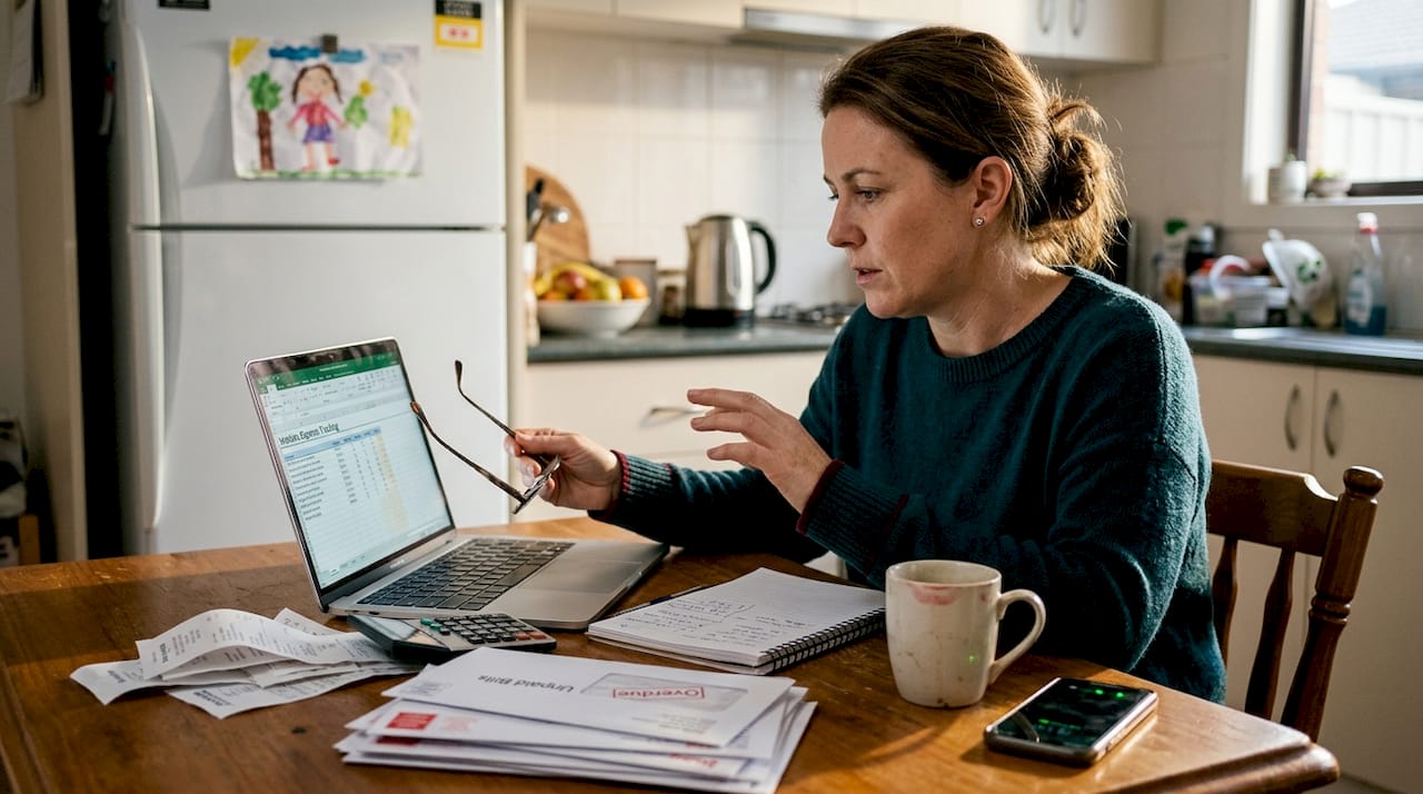 Business owner reviewing website costs at home