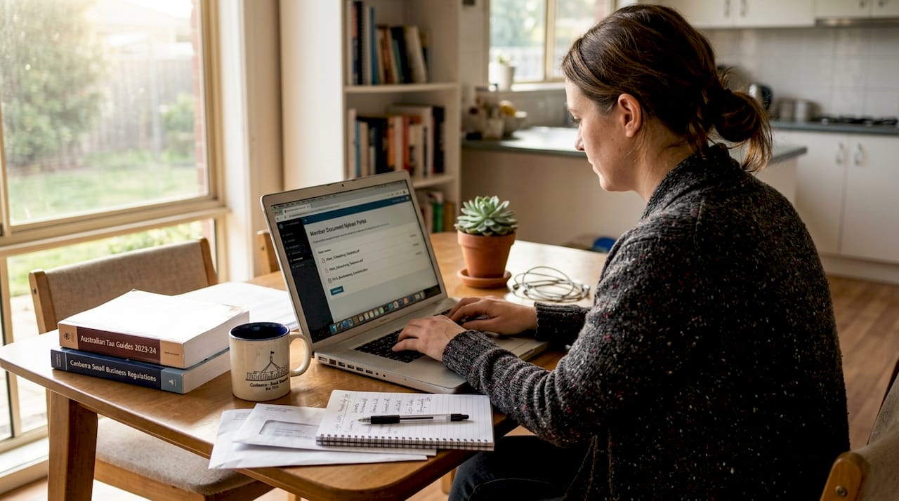 Bookkeeper updating membership content at home office
