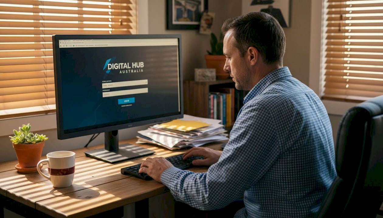 Member logging in from home office workspace