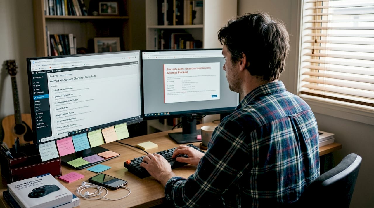 Administrator working on website security fix