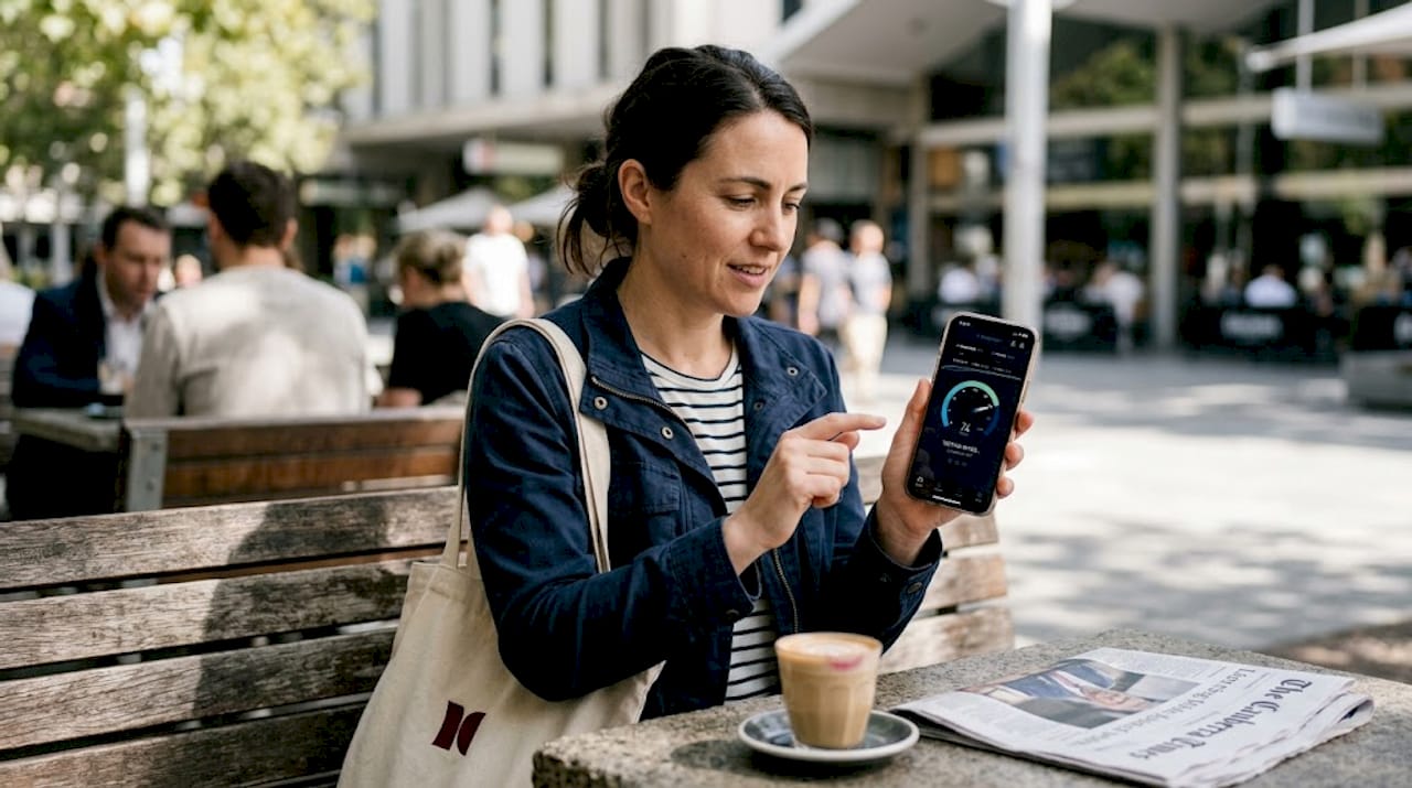 Woman testing website speed on smartphone