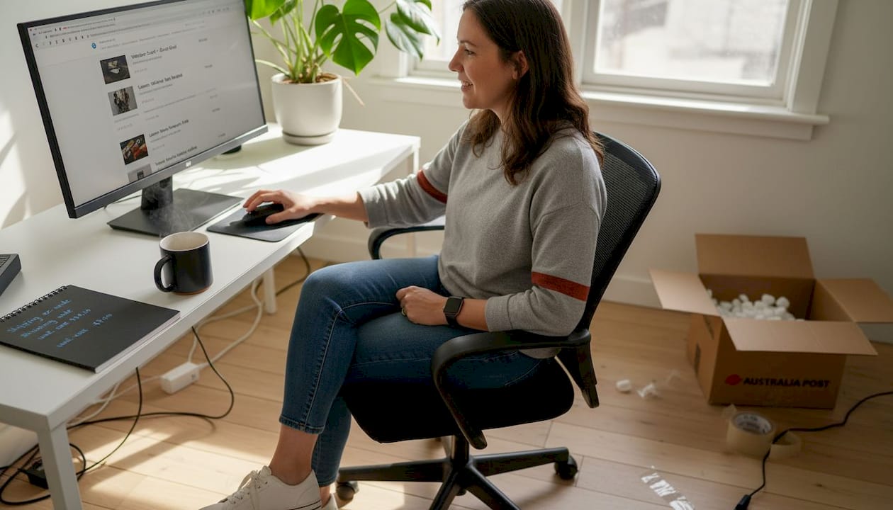 Business owner updating WooCommerce shop at home