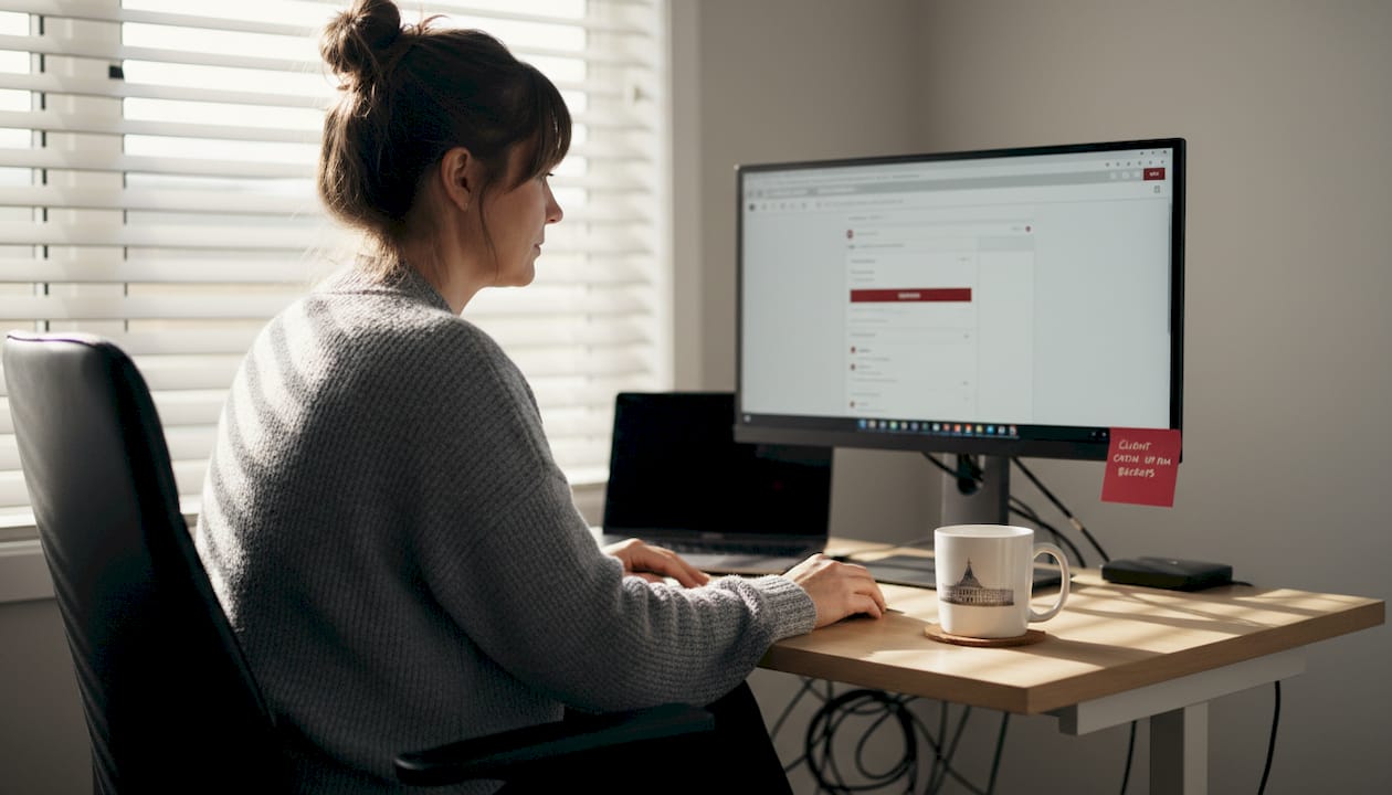 IT specialist managing website updates at home