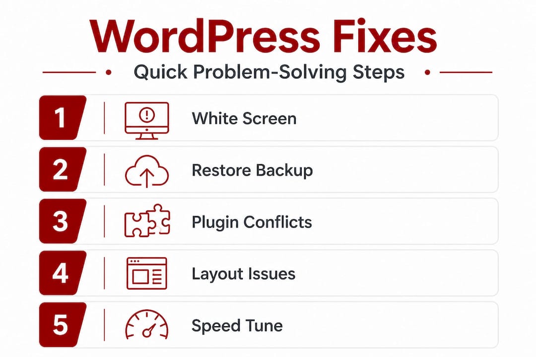 Infographic showing common WordPress fixes steps