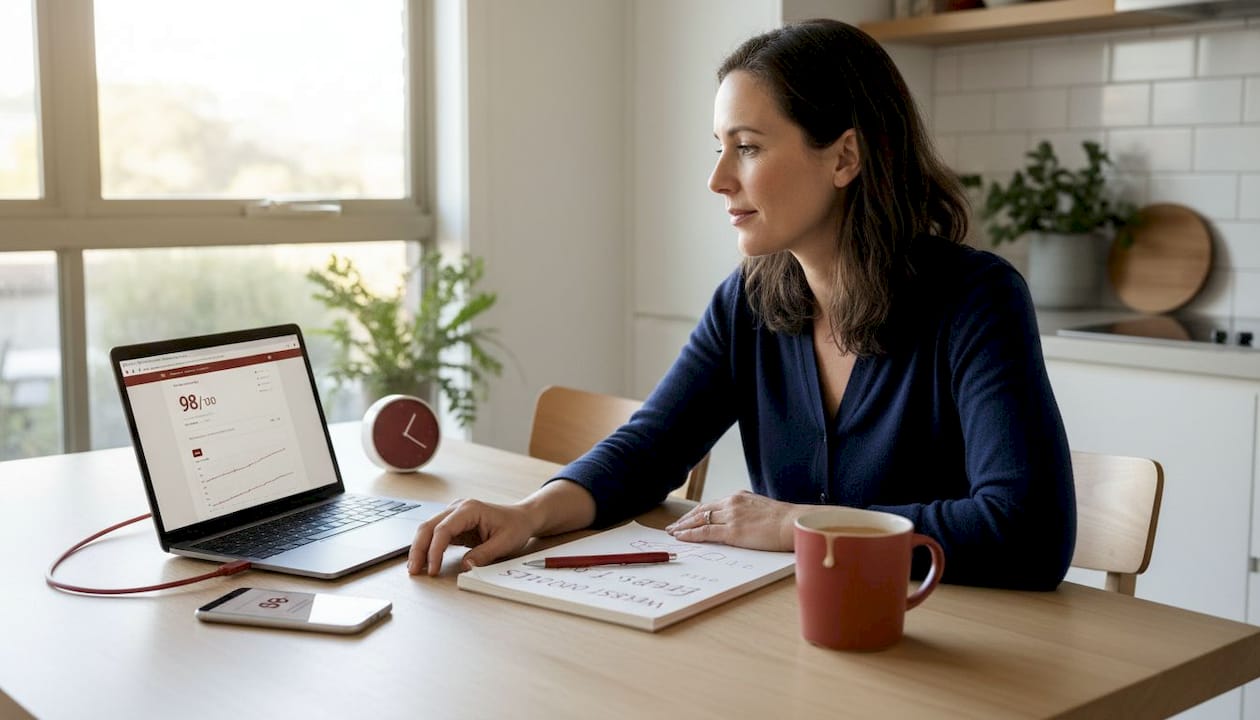 Reviewing WordPress speed metrics at kitchen table