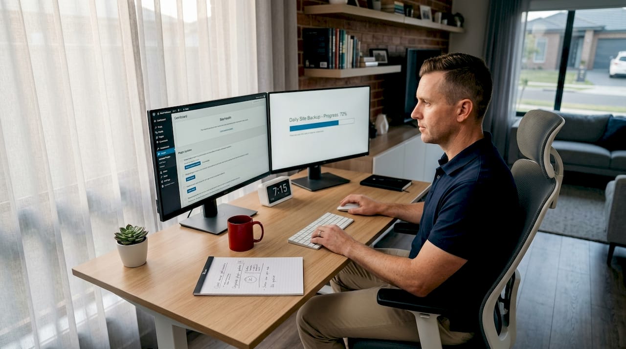 IT professional managing website backup process