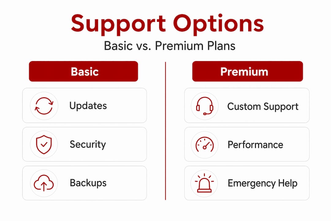 Infographic comparing basic versus premium WordPress support