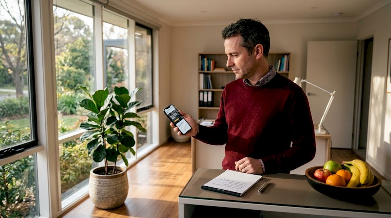 Business owner checking website on phone in café