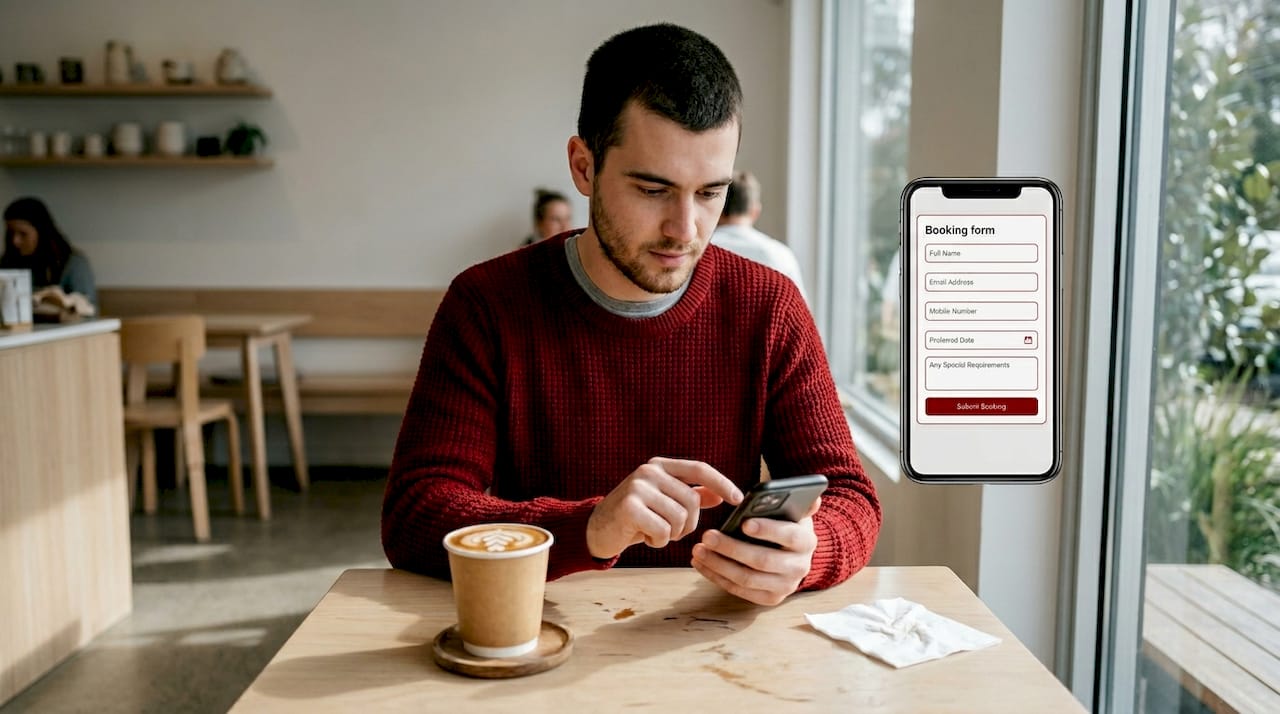 Client filling short booking form on phone