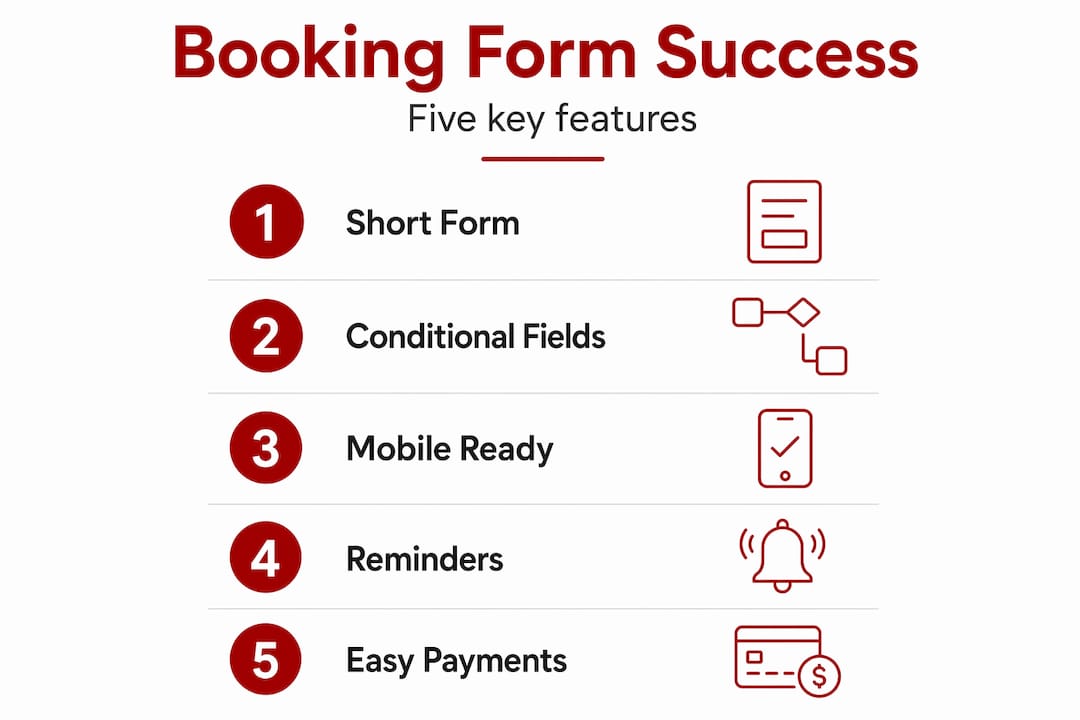 Infographic of five features in booking forms