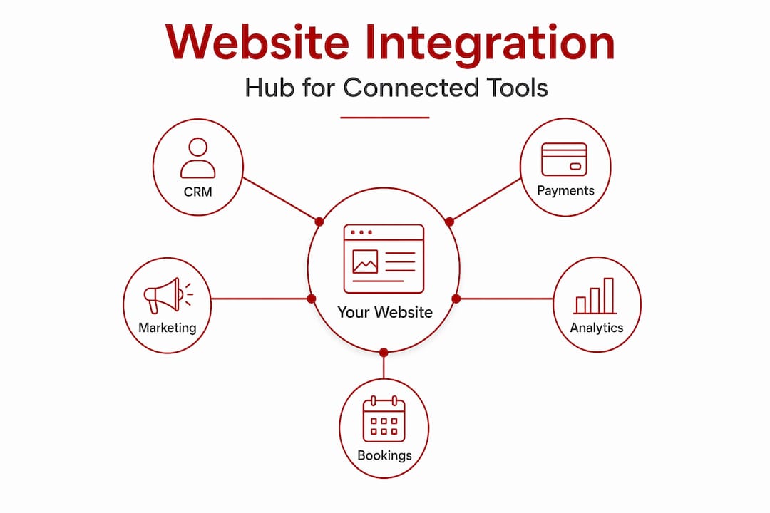 Hierarchy infographic showing website integration hub