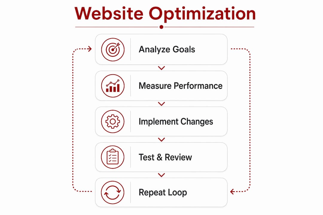 Infographic showing website optimization process steps