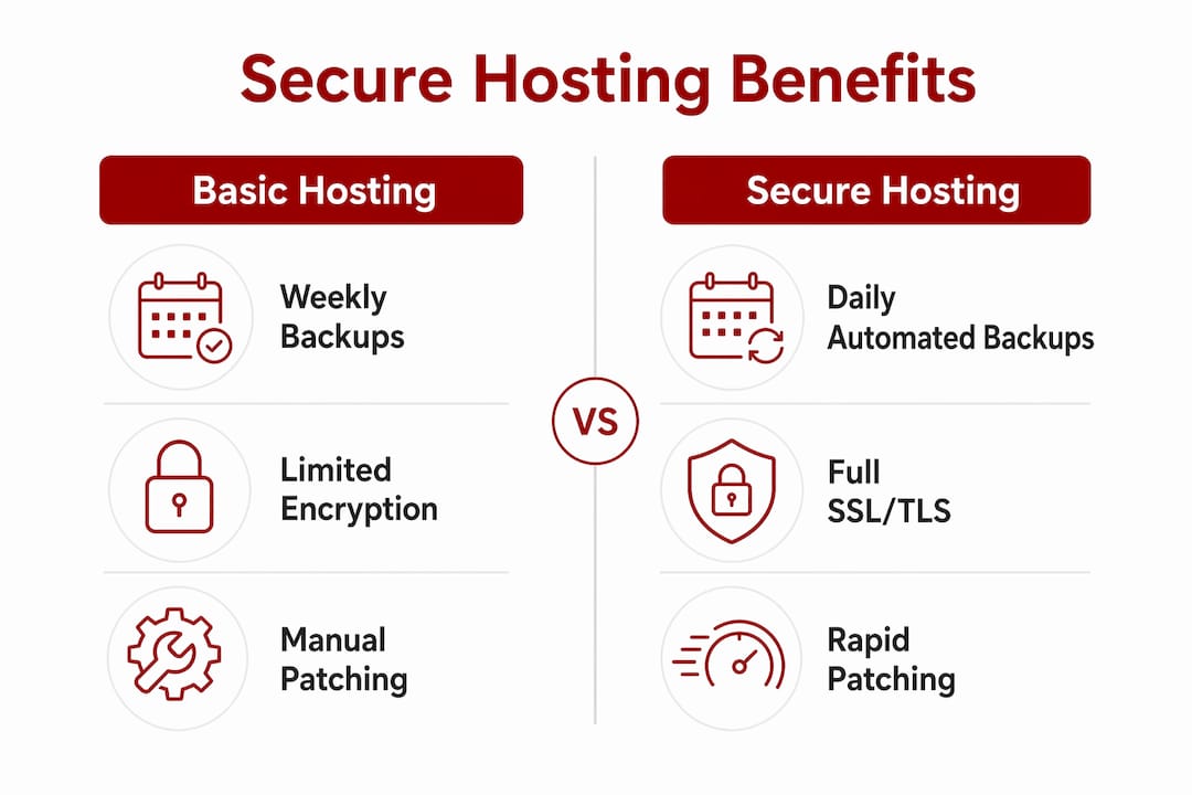 Infographic comparing basic and secure hosting features