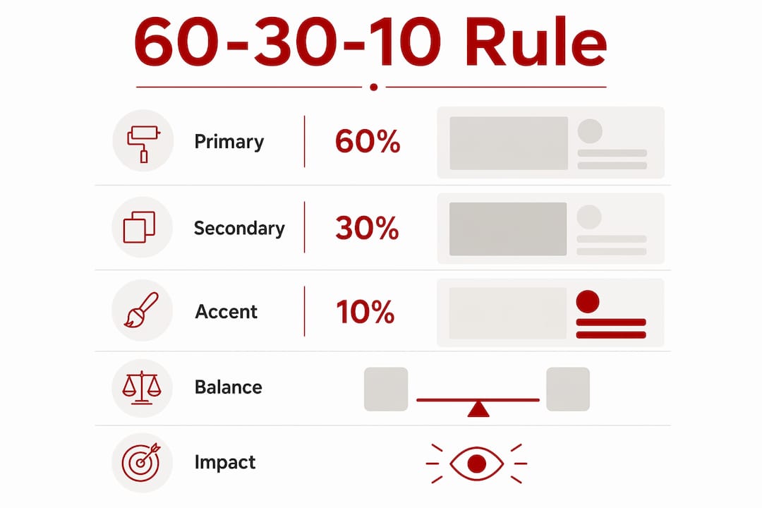 Infographic explaining the 60-30-10 website colour rule