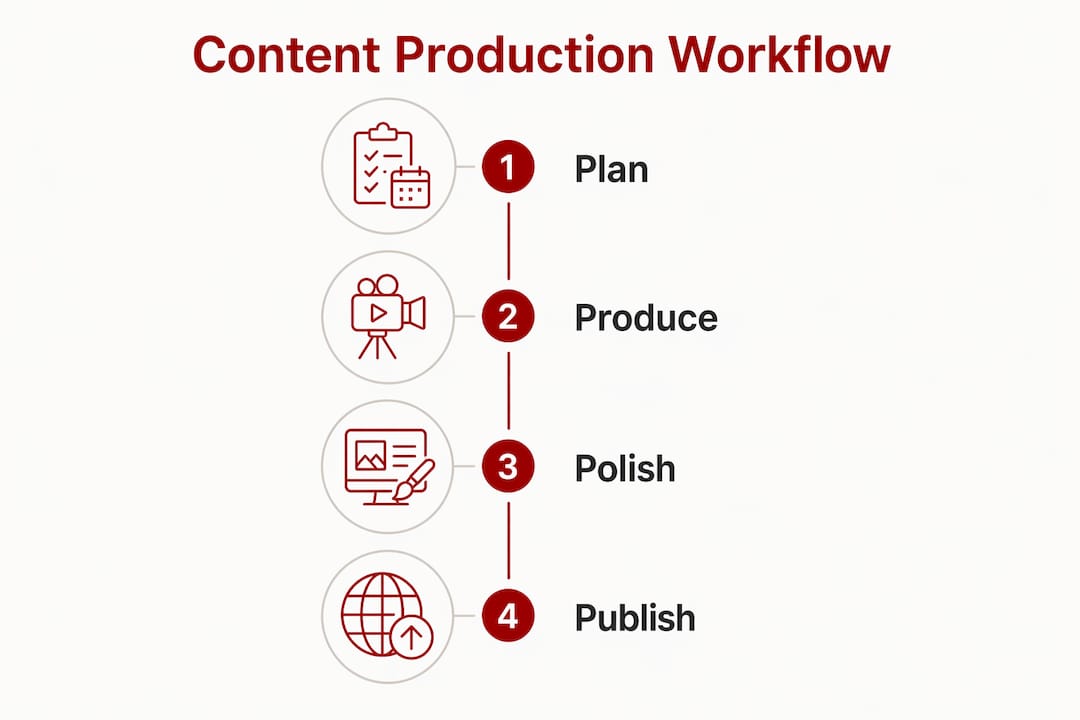Infographic illustrating four stages of content production workflow