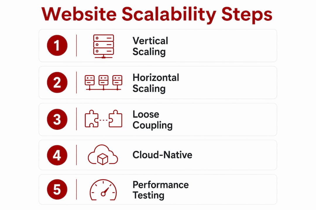 Infographic illustrating website scalability core components