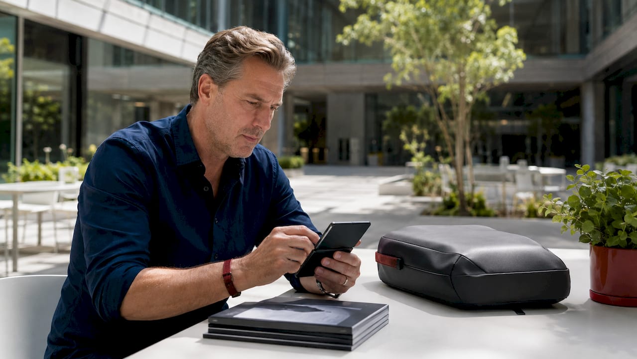 Hands testing foldable smartphone usability