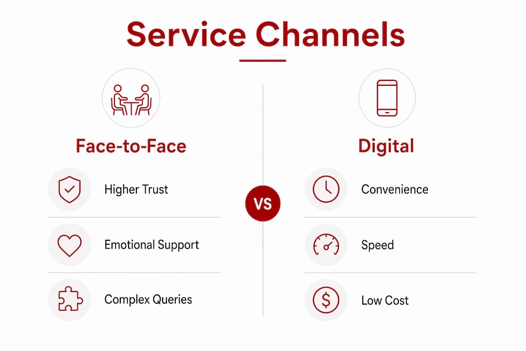 Infographic comparing face-to-face and digital services