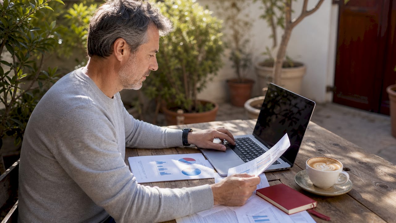 Hands typing on keyboard with ad revenue papers