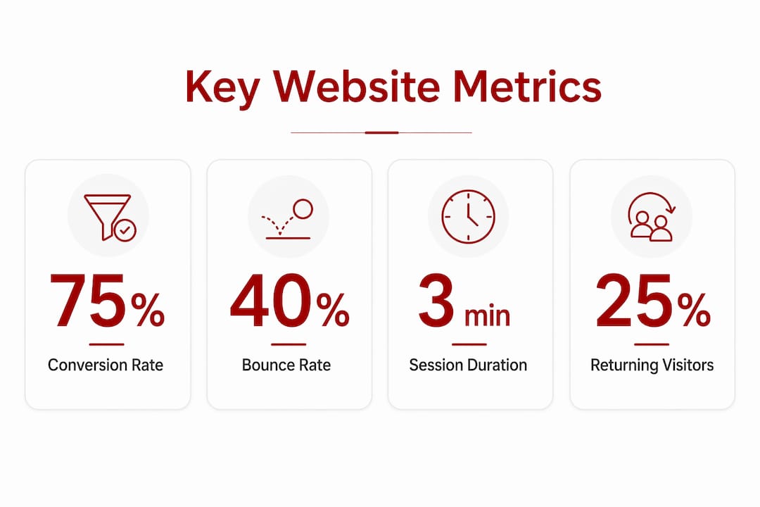 Infographic showing key website analytics metrics