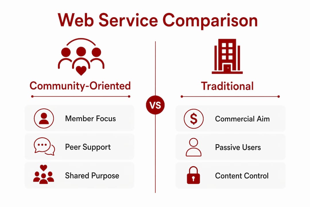 Infographic comparing community-oriented and traditional web services