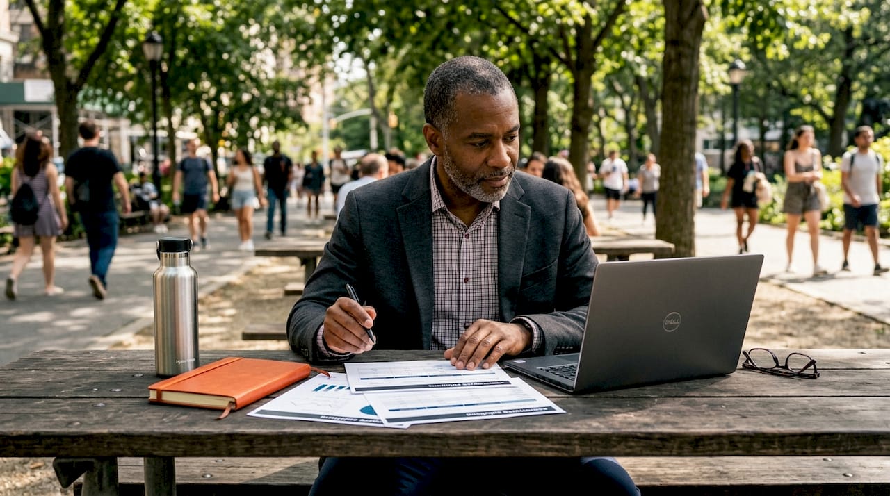 Man reviewing ecommerce platform options on paper