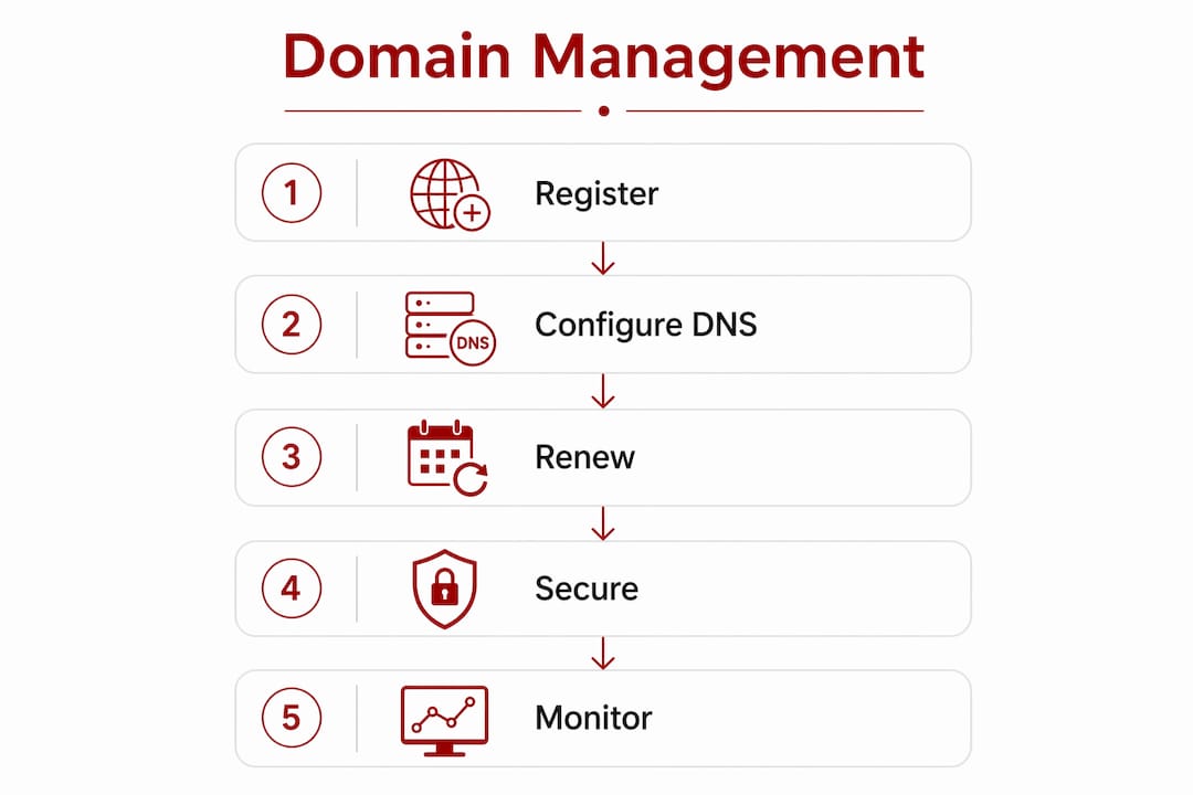 Infographic outlining key steps in domain management