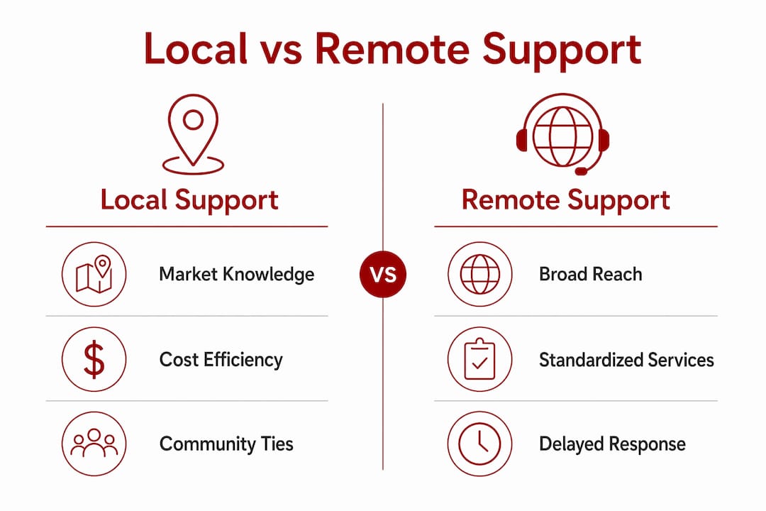 Infographic comparing local support and remote support