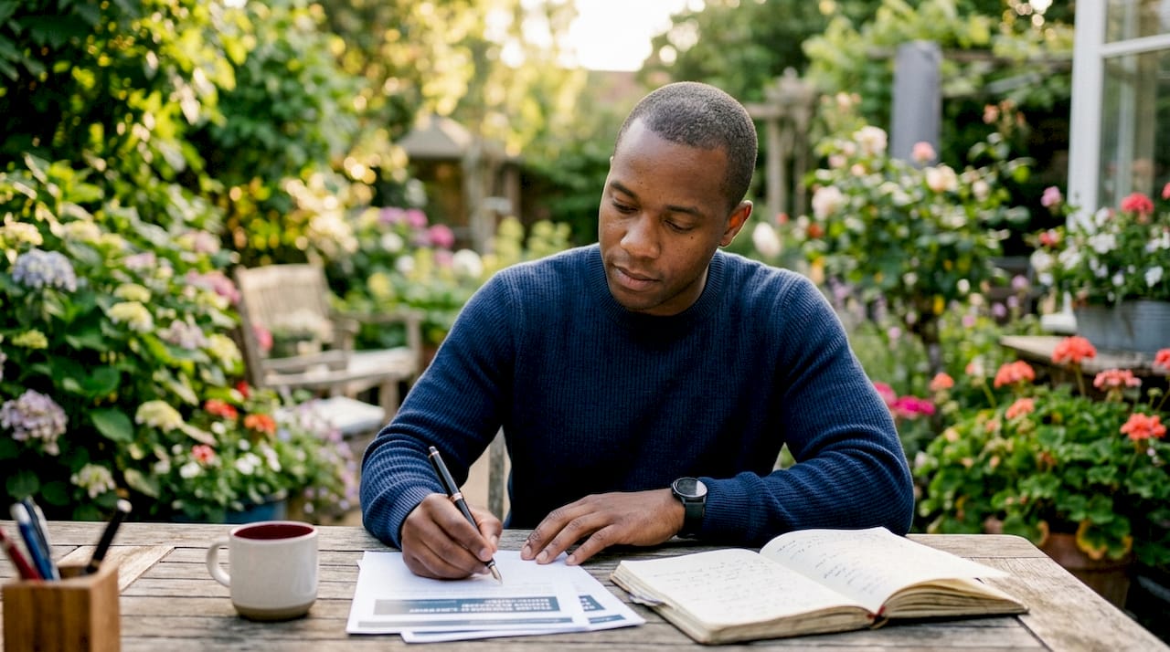 Person taking notes on content marketing materials
