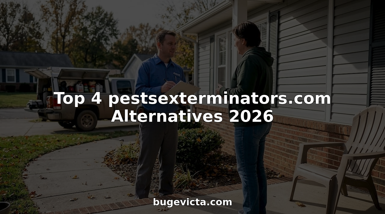 Pest control technician consulting homeowner on porch