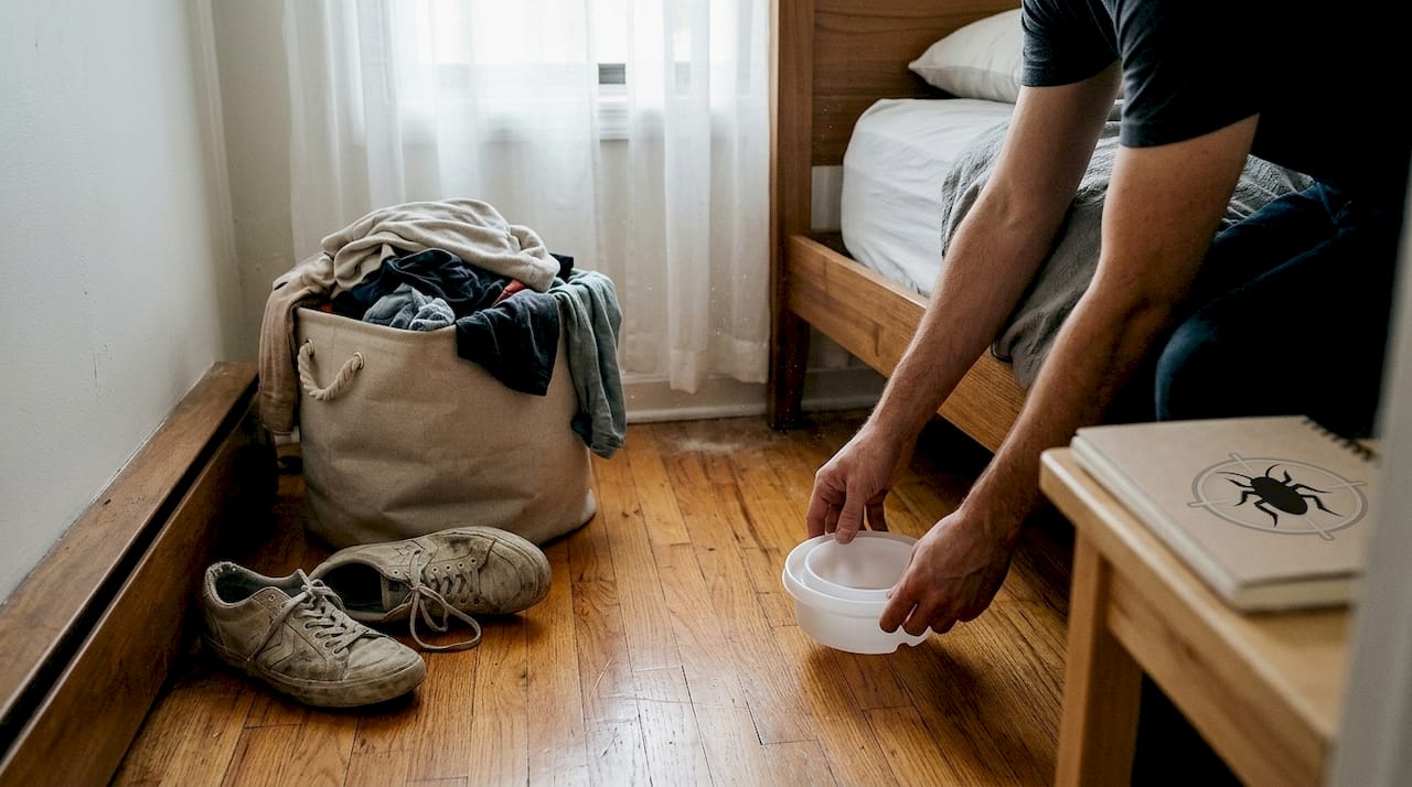Placing bed bug trap under bed leg