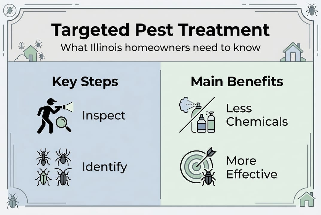 Infographic summarizing targeted pest treatment steps and benefits