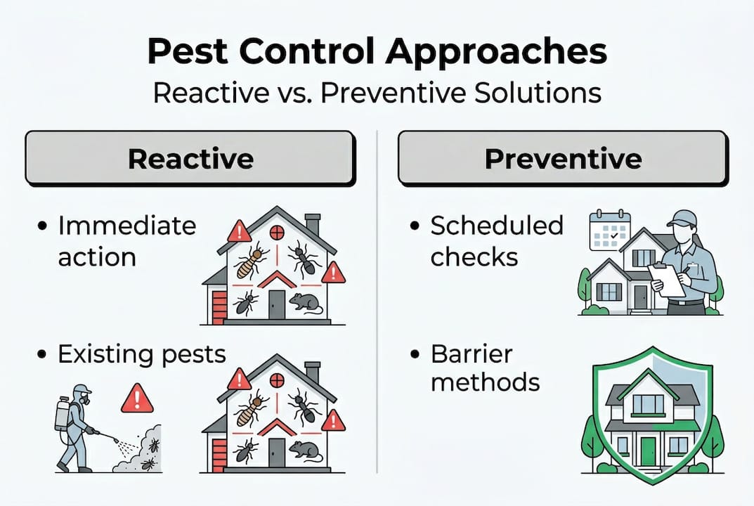 Infographic comparing reactive and preventive pest treatments