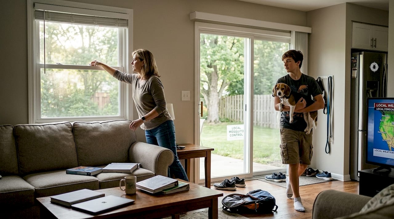 Family closes windows before mosquito fogging