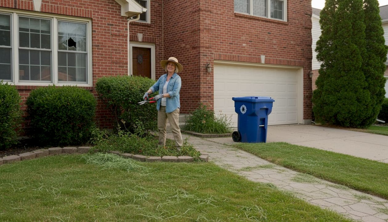 Person trimming shrubs for mosquito prevention