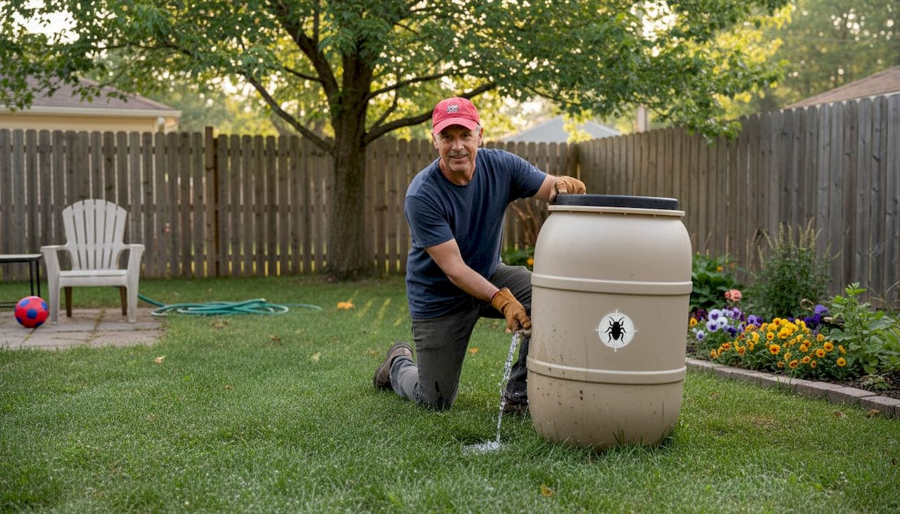 Homeowner draining water in Illinois backyard