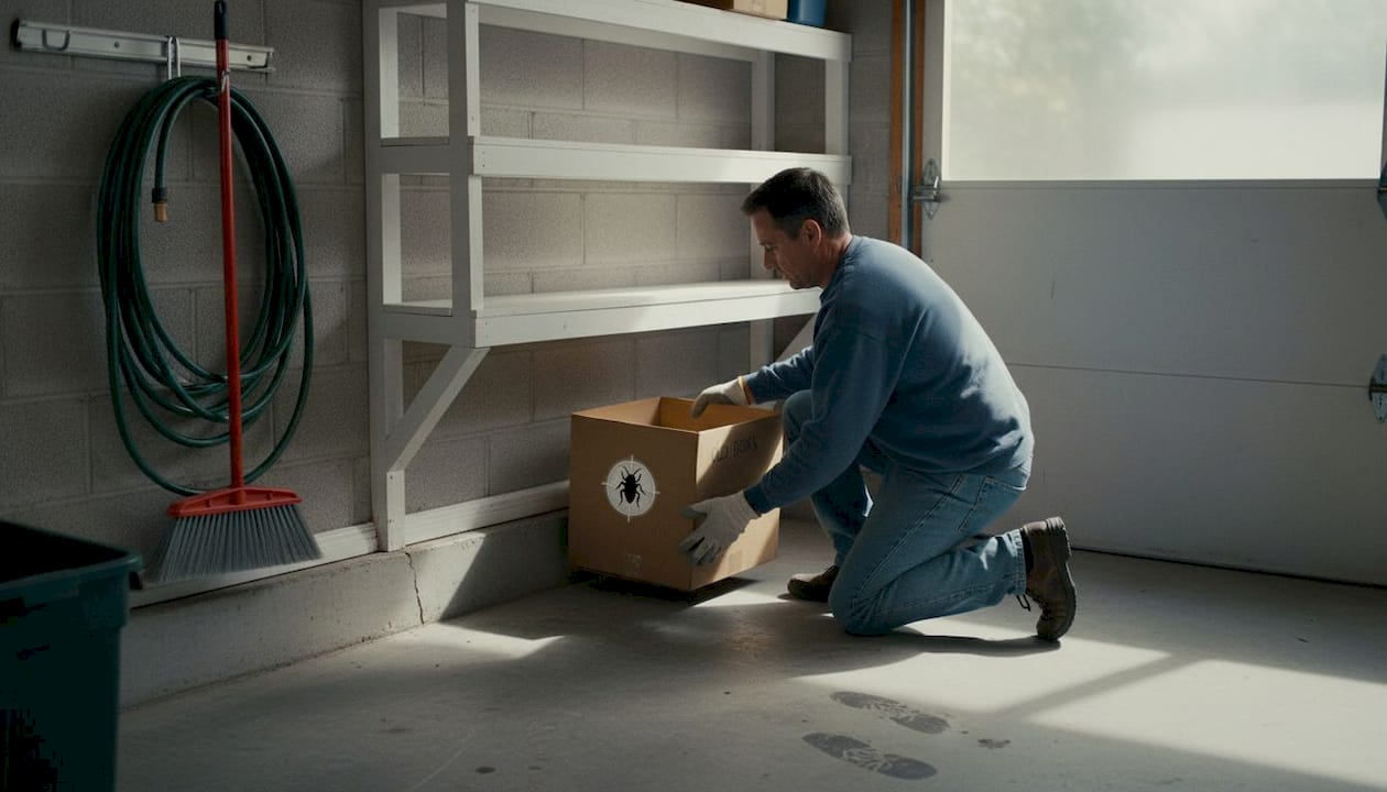 Homeowner moves boxes to prepare for treatment