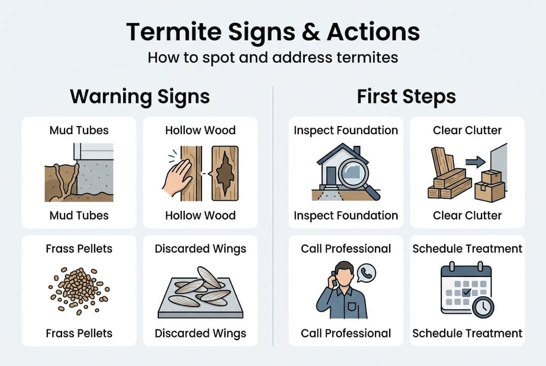 Infographic of termite signs and treatment steps