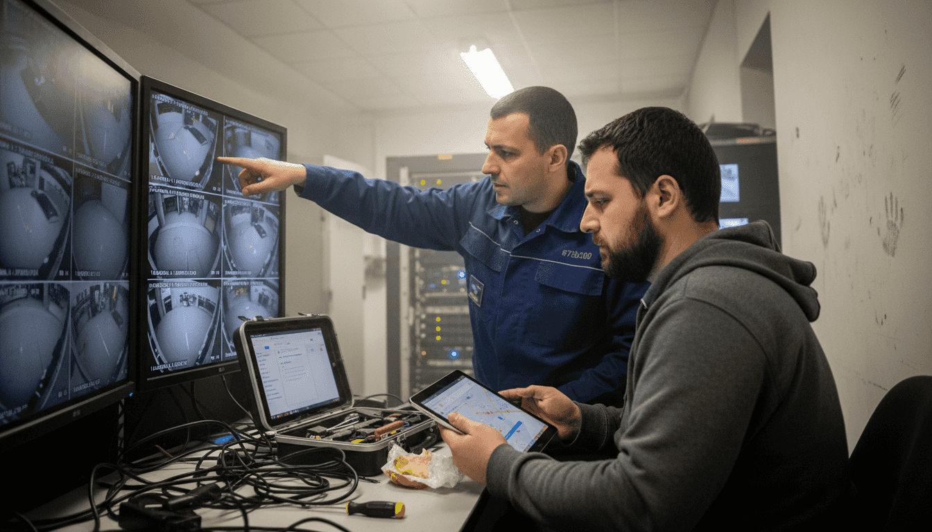Specialiștii în sisteme CCTV analizează împreună problemele apărute și caută soluții eficiente.