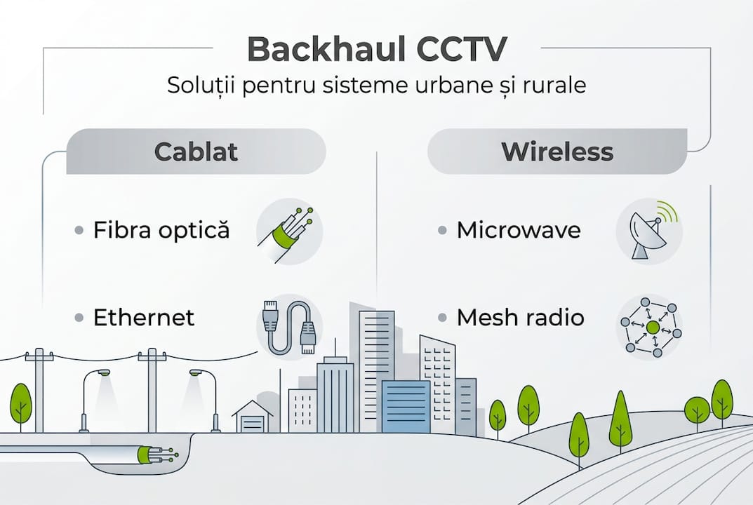 Infografic: soluții de conectare pentru sistemele CCTV – variante prin cablu și wireless