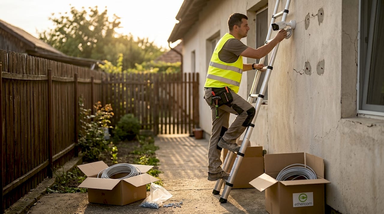 Instalare cameră de supraveghere pe scara exterioară