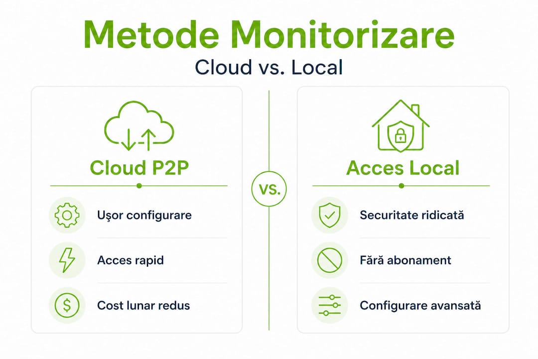 Infografic: diferențele dintre monitorizarea CCTV prin Cloud P2P și accesul local