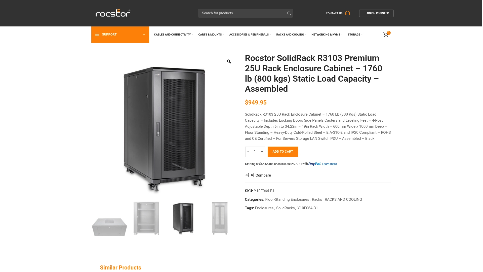 https://rocstor.com/product/rocstor-solidrack-r3103-premium-25u-rack-enclosure-cabinet-1760-lb-800-kgs-static-load-capacity-assembled