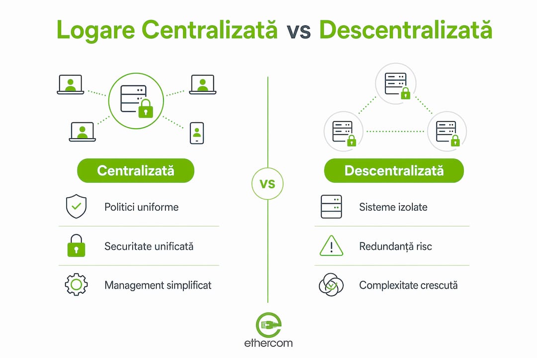 Infografic: diferențe esențiale între autentificarea centralizată și cea descentralizată