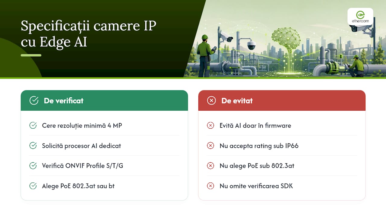 Tabel comparativ cu specificațiile camerelor Edge AI