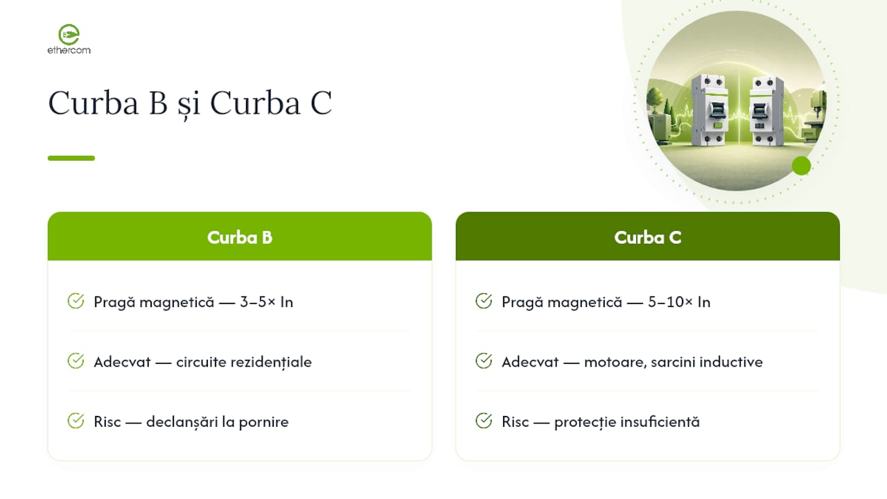 Diferențele dintre curbele de declanșare tip B și tip C – diagramă explicativă