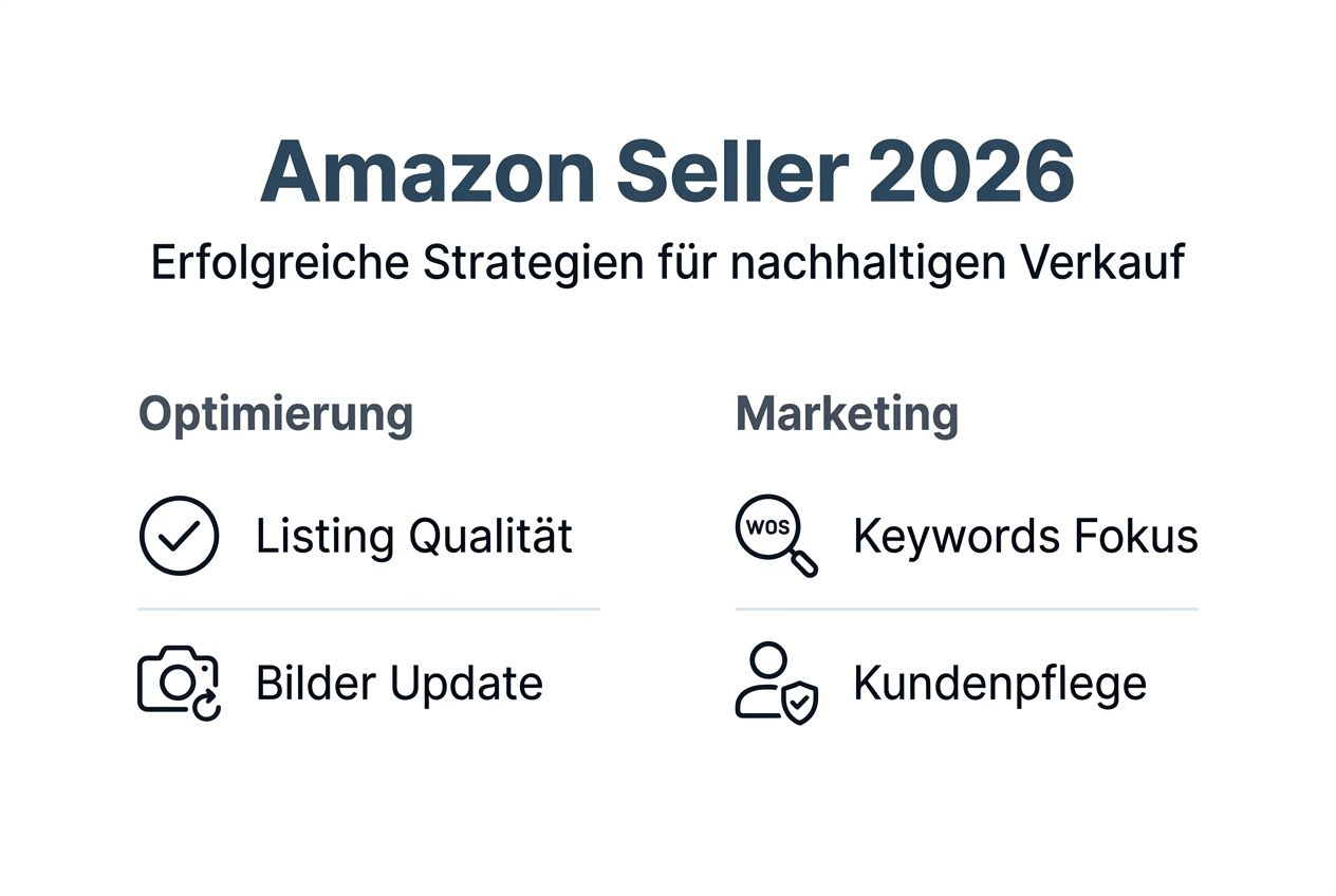 Übersicht der wichtigsten Amazon-Verkaufsstrategien und ihrer Hauptbereiche – als anschauliche Infografik dargestellt